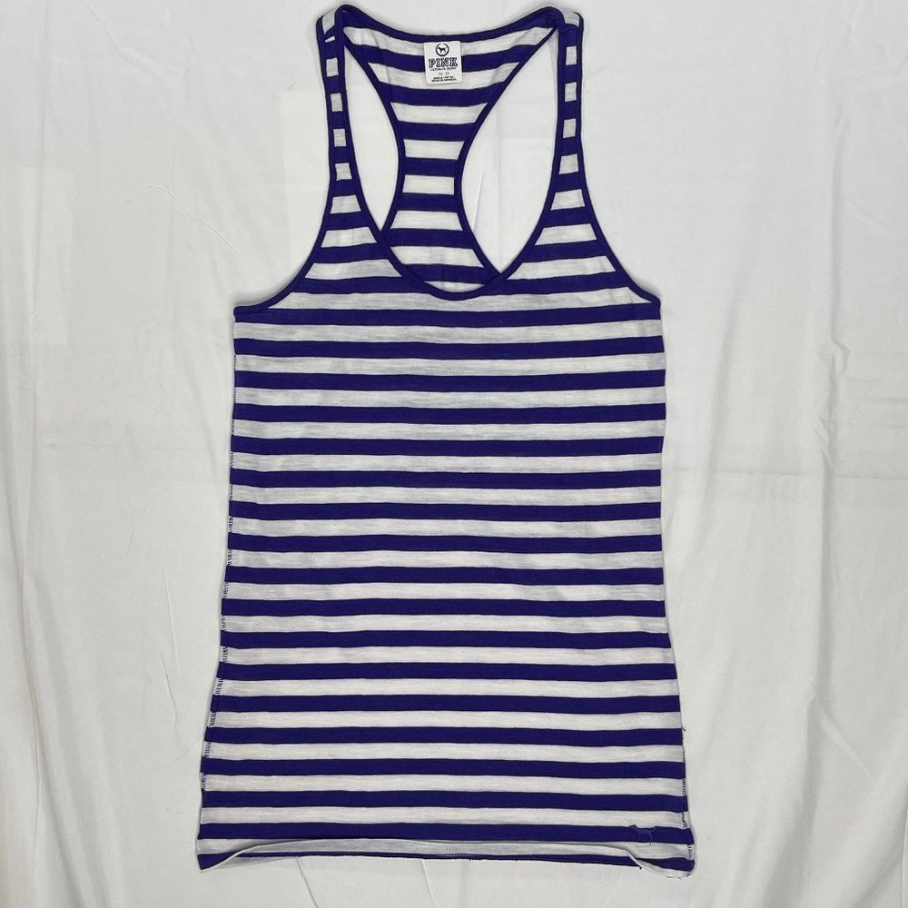 PINK Victoria's Secret Striped Tank Top Size Medium Purple White Cotton